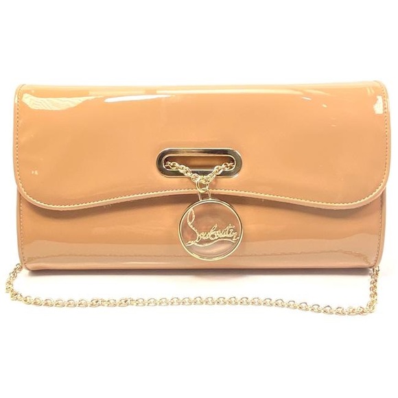 Christian Louboutin Handbags - Christian Louboutin Mini Bag Riviera Beige Chain Nude Patent Leather Clutch